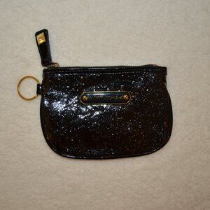Betsey Johnson black glitter high shine wristlet coin purse